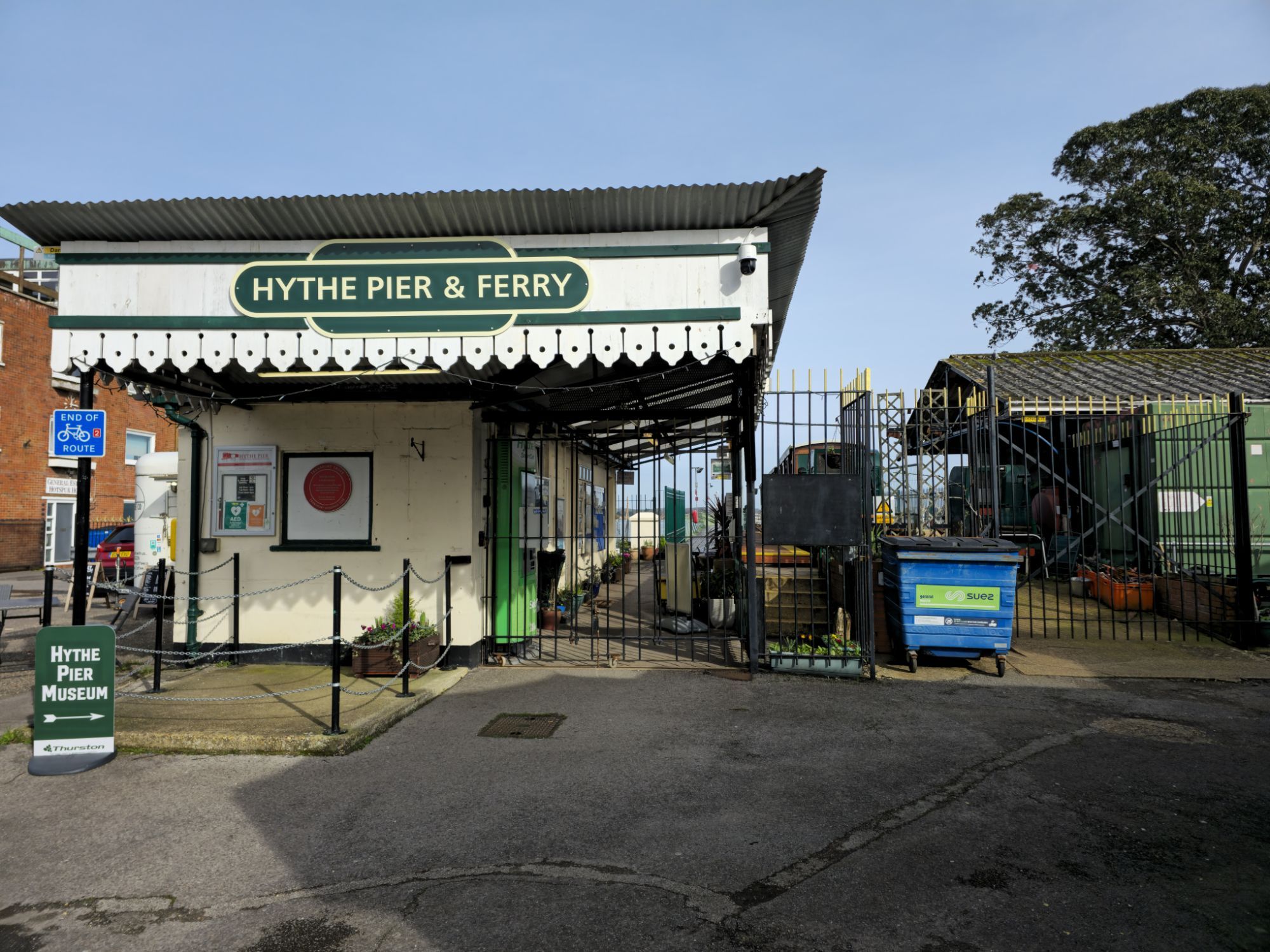 The closed entrance to Hythe Pier's ferry terminal and pier train.